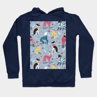 Greyhounds dogwalk // pattern // pastel blue background Hoodie